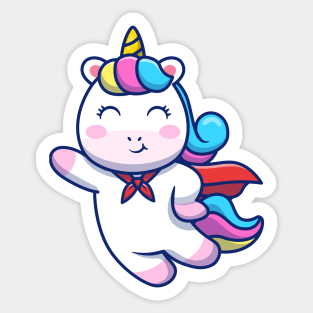 Cute Super Hero Unicorn Flying Sticker
